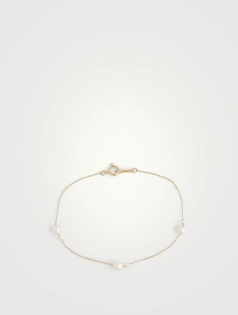 14K Gold Chain Bracelet With Pearls
