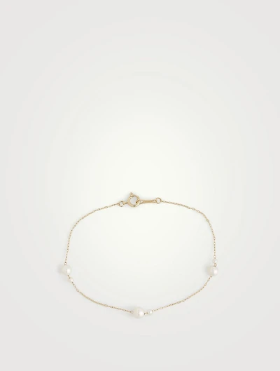 14K Gold Chain Bracelet With Pearls