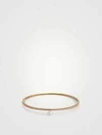 14K Gold Cuff Bracelet With Diamonds And Pearl