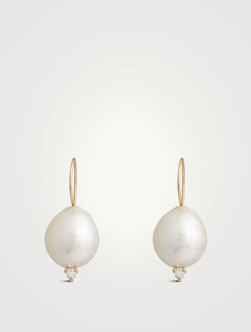 14K Gold Pearl Earrings With Diamonds