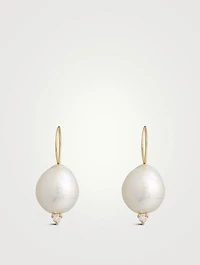 14K Gold Pearl Earrings With Diamonds
