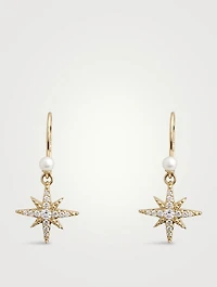14K Gold Starburst Earrings With Diamonds And Pearls