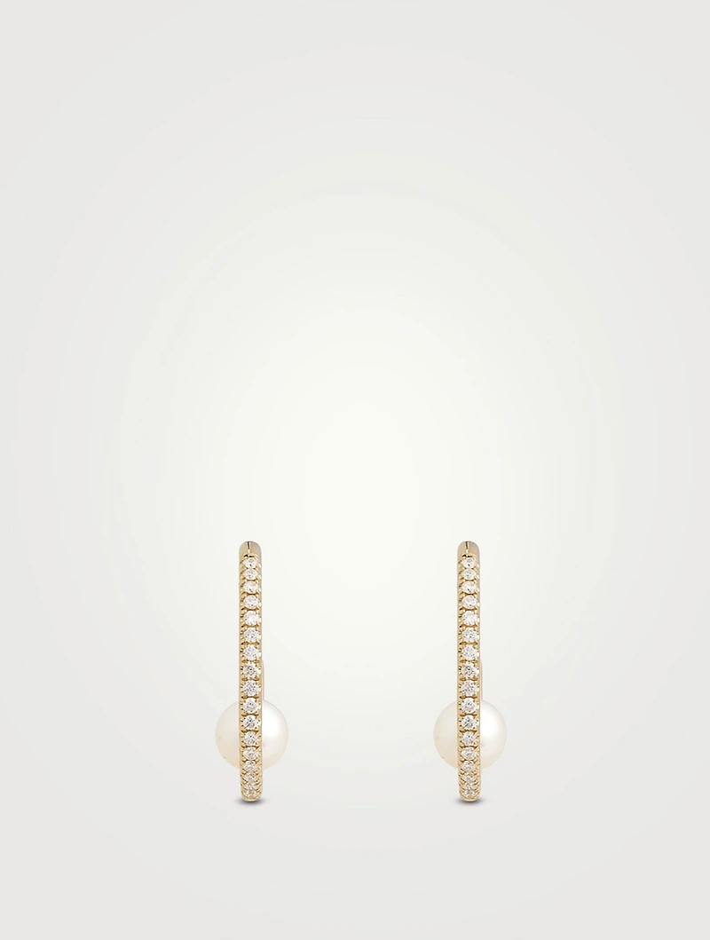 14K Gold Hoop Earrings With Pearls And Diamonds