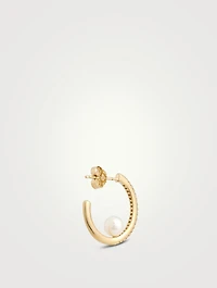 14K Gold Hoop Earrings With Pearls And Diamonds