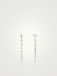 14K Gold Pearl Drop Earrings With Diamonds