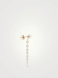 14K Gold Pearl Drop Earrings With Diamonds