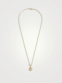 14K Gold Ball Chain Starburst Medallion Pendant Necklace With Pearl And Diamond