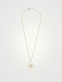 14K Gold Ball Chain Starburst Pendant Necklace With Diamonds