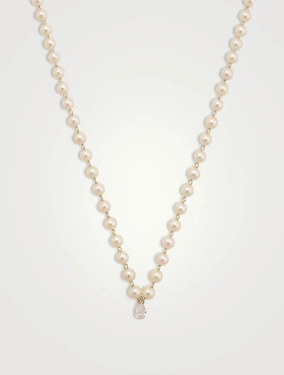 14K Gold Pearl Necklace With Diamond