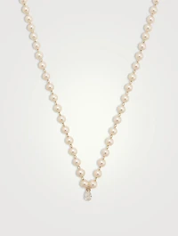 14K Gold Pearl Necklace With Diamond