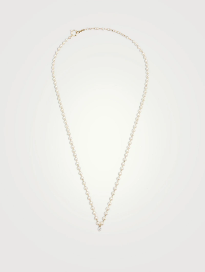14K Gold Pearl Necklace With Diamond