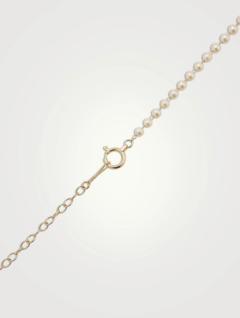 14K Gold Pearl Necklace With Diamond