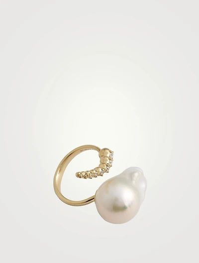 14K Gold Pearl And Diamond Ring