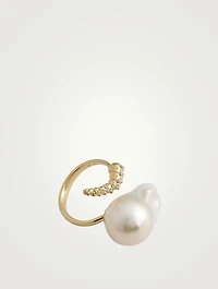 14K Gold Pearl And Diamond Ring