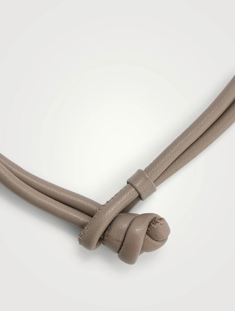 Leather And 14K Gold Necklace With Pearl And Diamonds
