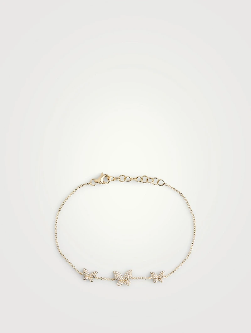 14K Gold Triple Butterfly Bracelet With Diamonds