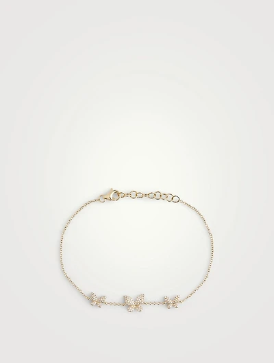 14K Gold Triple Butterfly Bracelet With Diamonds