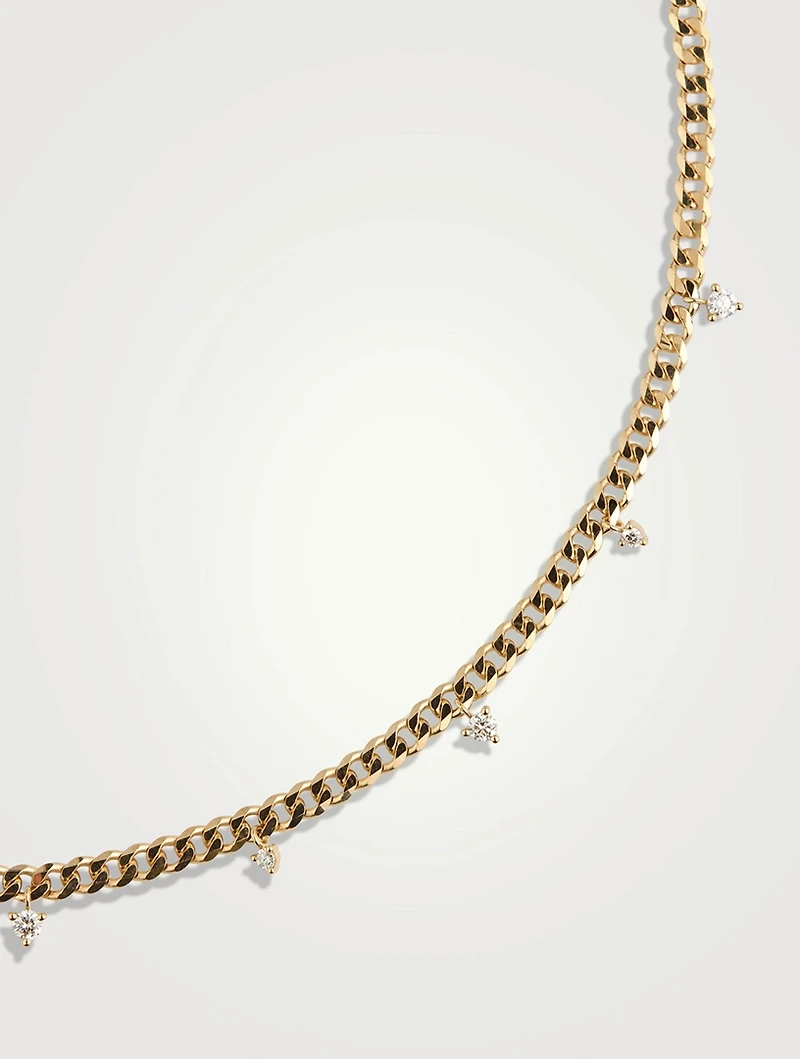 14K Gold Dangling Diamond Choker Necklace