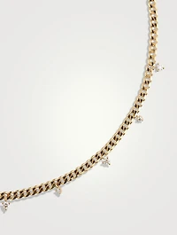 14K Gold Dangling Diamond Choker Necklace
