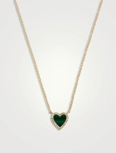 14K Gold Malachite Mini Heart Necklace With Diamonds