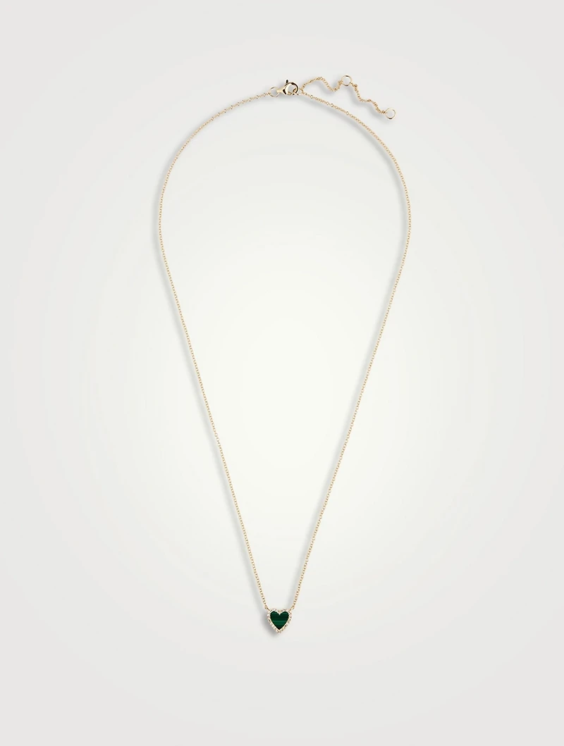 14K Gold Malachite Mini Heart Necklace With Diamonds