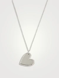 14K White Gold Mirror Heart Necklace With Diamonds