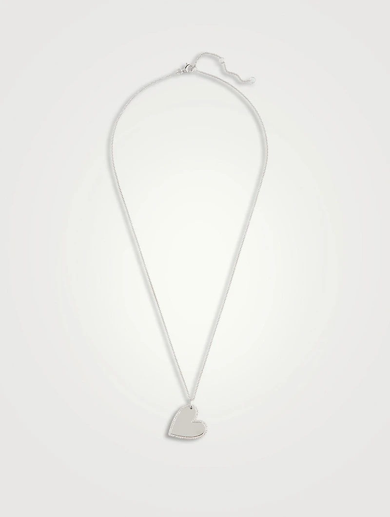 14K White Gold Mirror Heart Necklace With Diamonds