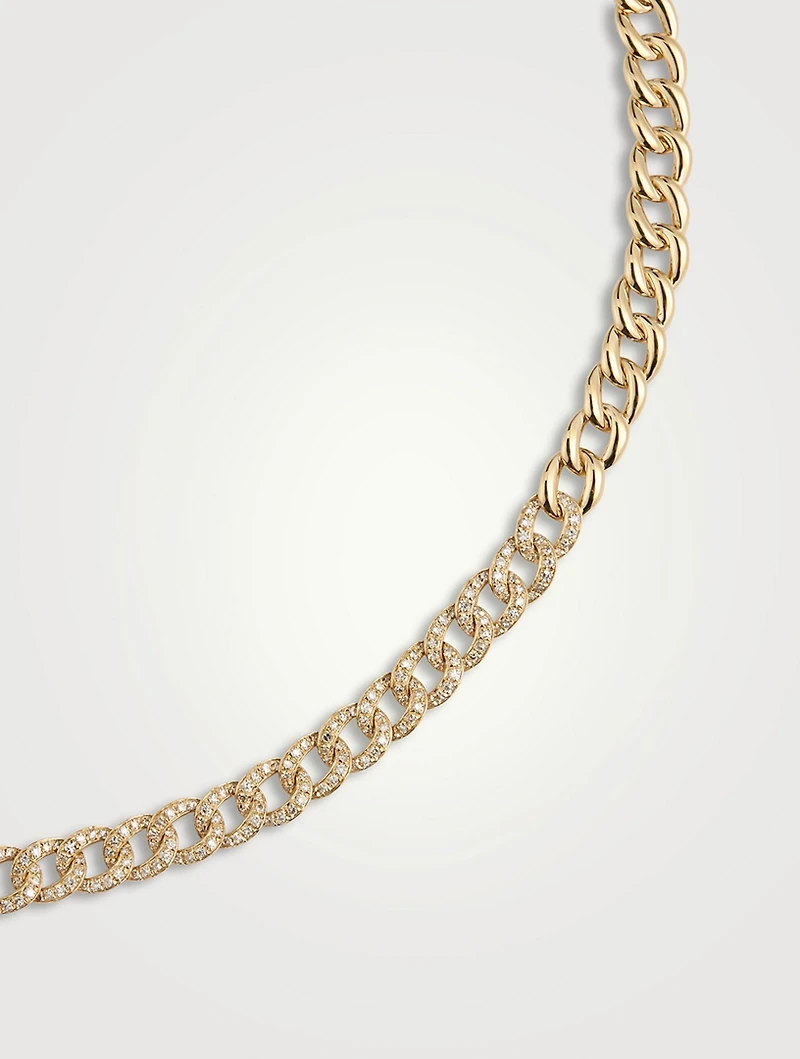 14K Gold Miami Cuban Link Necklace With Diamonds