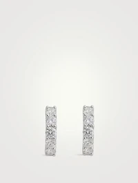 14K White Gold U-Shape Huggie Hoop Earrings With Diamonds