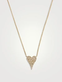 14K Gold Pointy Heart Necklace With Pavé Diamonds