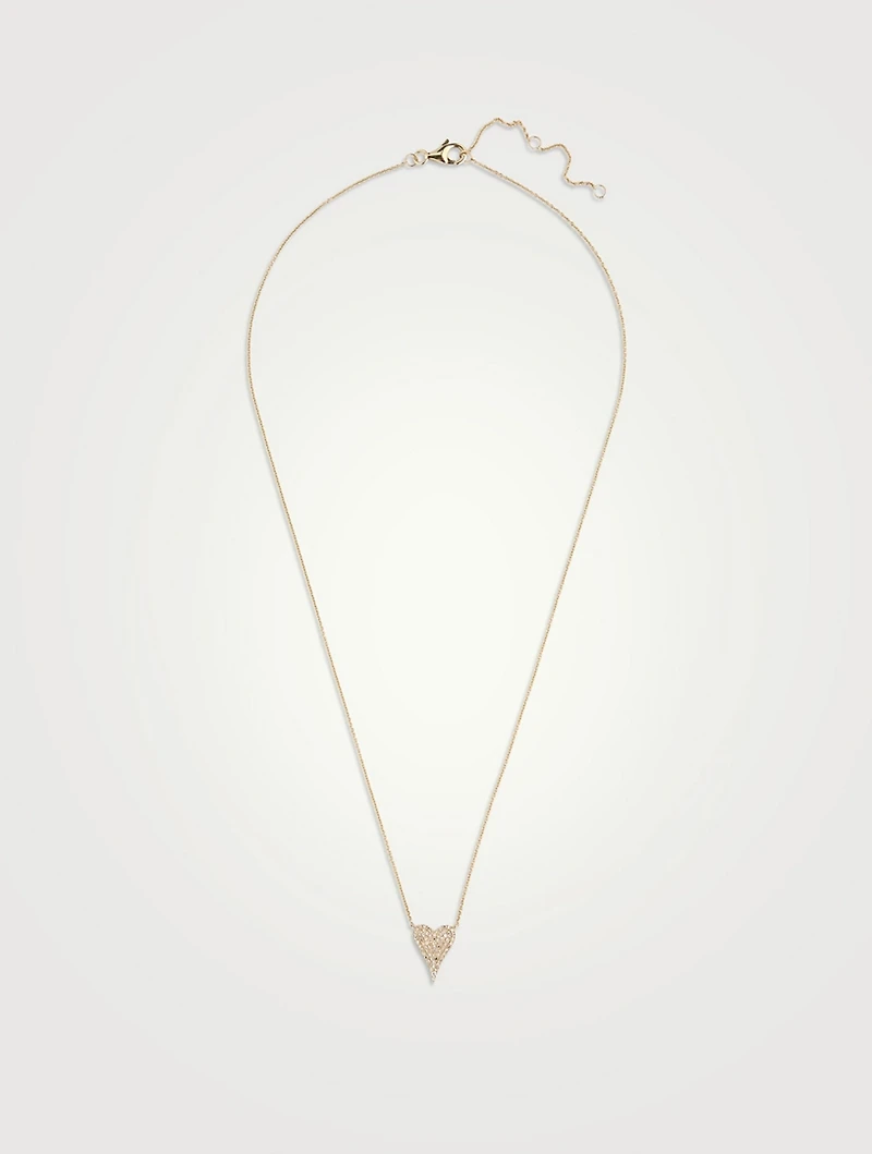14K Gold Pointy Heart Necklace With Pavé Diamonds