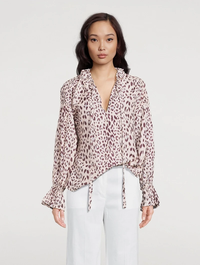 Farrah Peasant Blouse Leopard Print