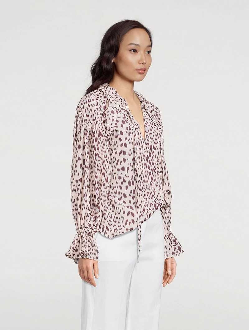 Farrah Peasant Blouse Leopard Print