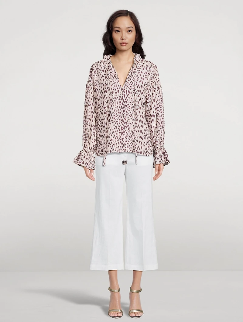 Farrah Peasant Blouse Leopard Print