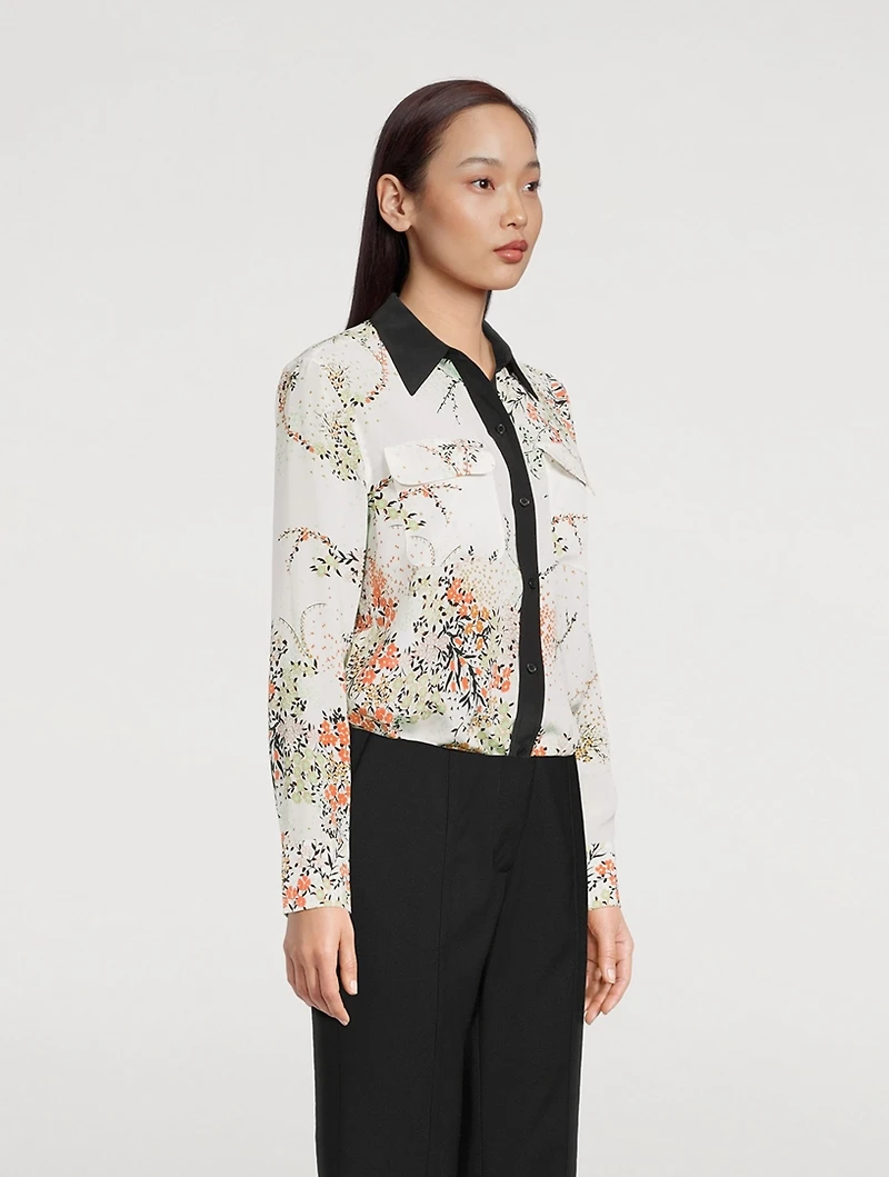 Signature Silk Slim Shirt Floral Print