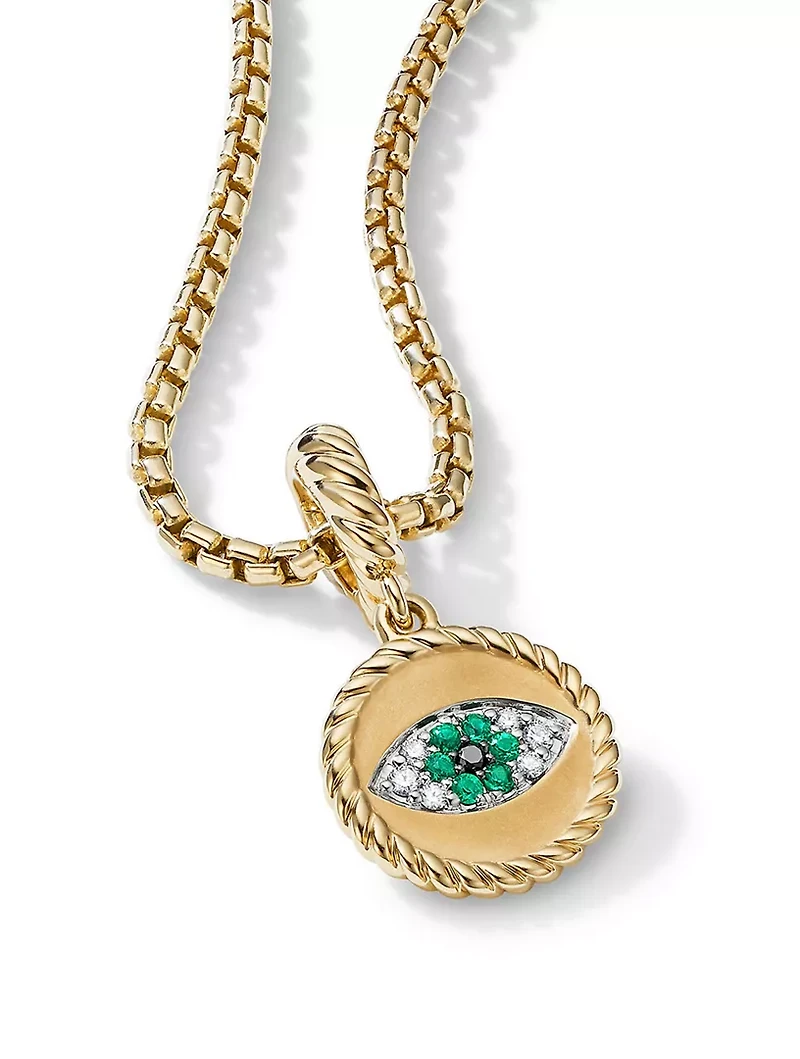 Evil Eye Amulet In 18k Yellow Gold With Pavé Emeralds And Diamonds
