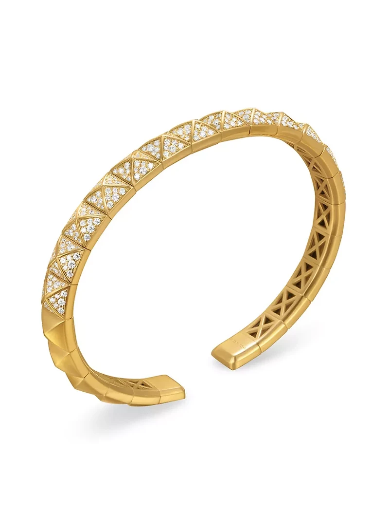 Pyramid Bangle Bracelet 18k Yellow Gold With Diamonds, 6.5mm