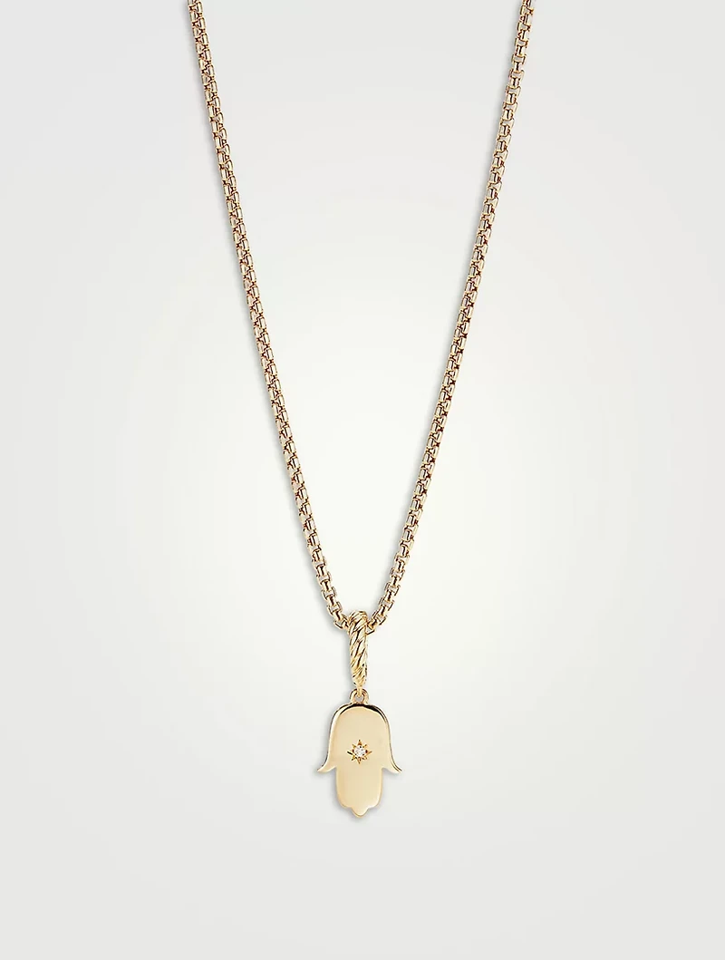 Hamsa Amulet In 18k Yellow Gold With Center Diamond