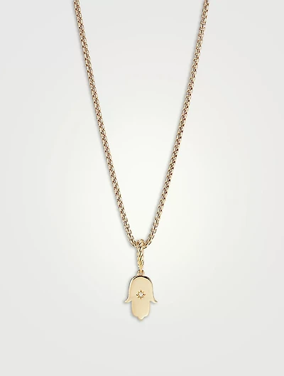 Hamsa Amulet In 18k Yellow Gold With Center Diamond
