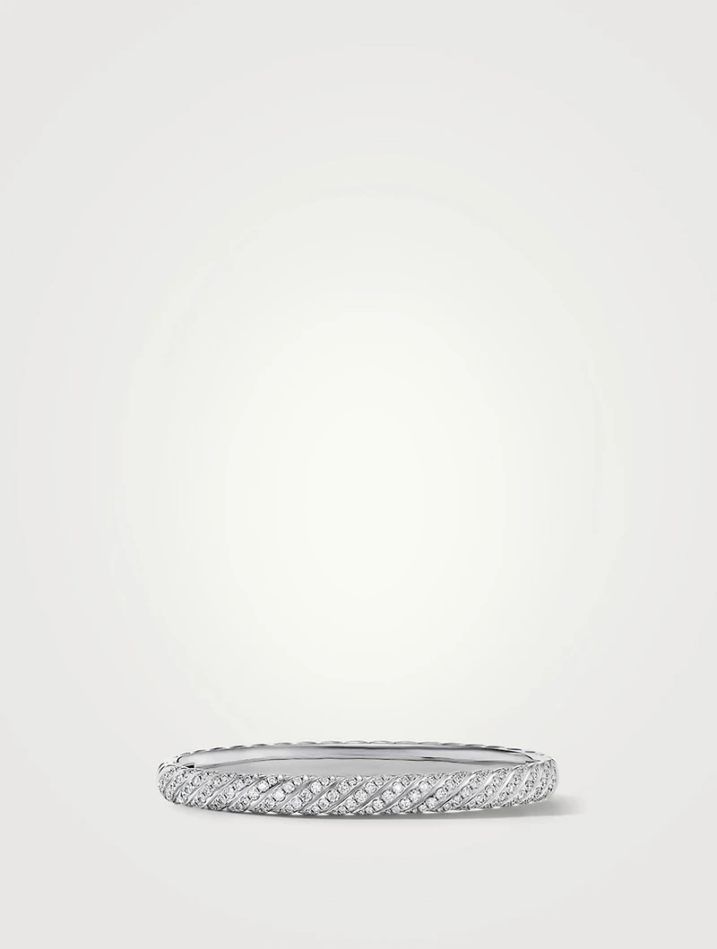 Sculpted Cable Bangle Bracelet 18k White Gold With Diamonds