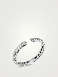 Sculpted Cable Cuff Bracelet Sterling Silver With Pavé Diamonds