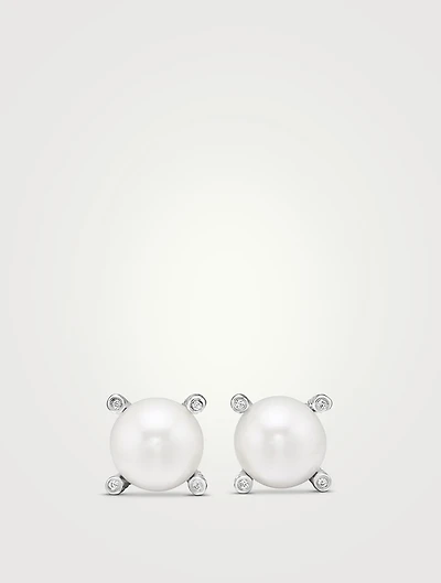 Pearl Stud Earrings In Sterling Silver With Pearls And Diamonds