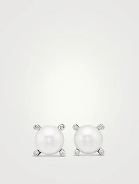 Pearl Stud Earrings In Sterling Silver With Pearls And Diamonds