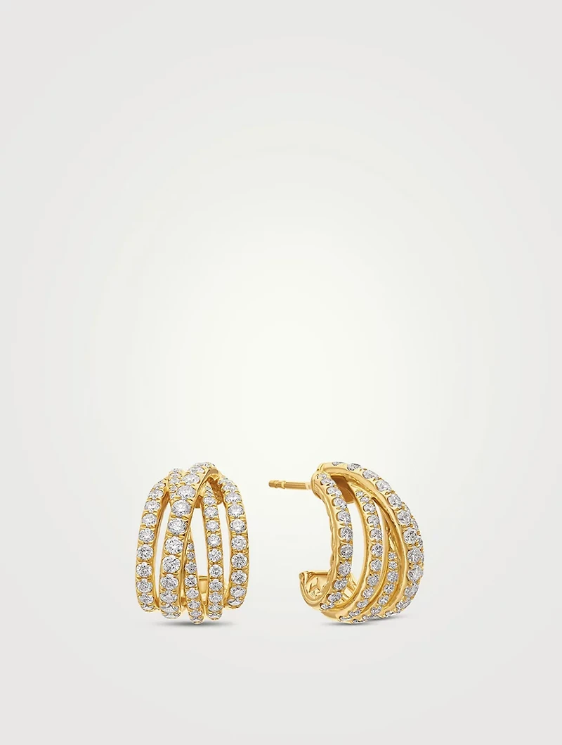 Pavé Crossover Shrimp Earrings In 18k Yellow Gold With Diamonds, 15.8mm