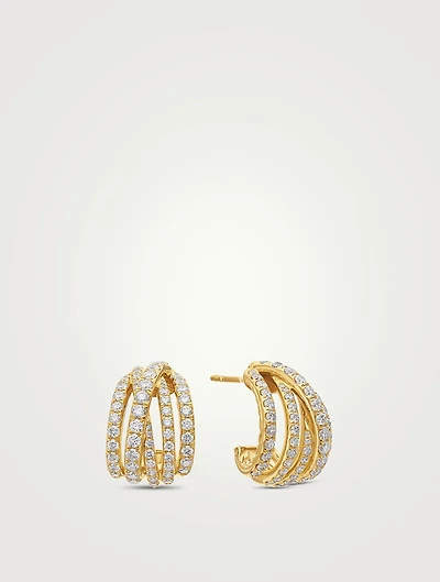 Pavé Crossover Shrimp Earrings In 18k Yellow Gold With Diamonds, 15.8mm