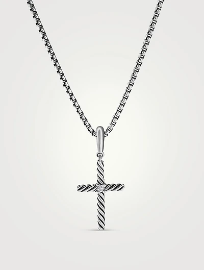 Cable Classics Cross Pendant In Sterling Silver With Center Diamond