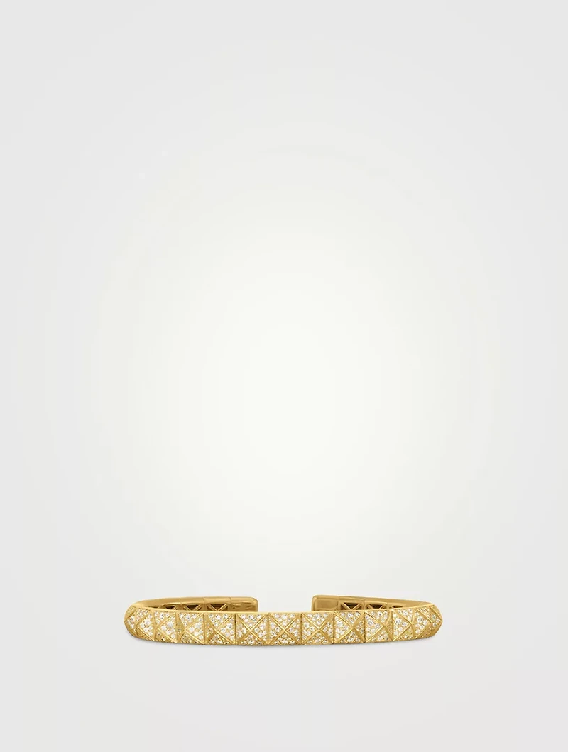 Pyramid Bangle Bracelet 18k Yellow Gold With Diamonds, 6.5mm