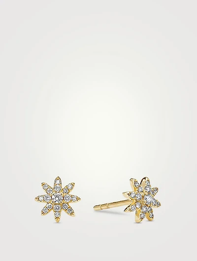 Petite Starburst Stud Earrings In 18k Yellow Gold With Full Pavé Diamonds