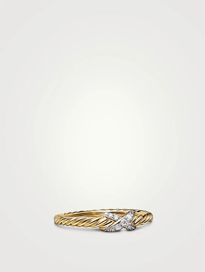 Petite X Ring 18k Yellow Gold With Diamonds, 2.2mm