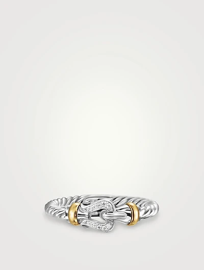 Petite Buckle Ring In Sterling Silver With 18k Yellow Gold And Diamonds, 2mm